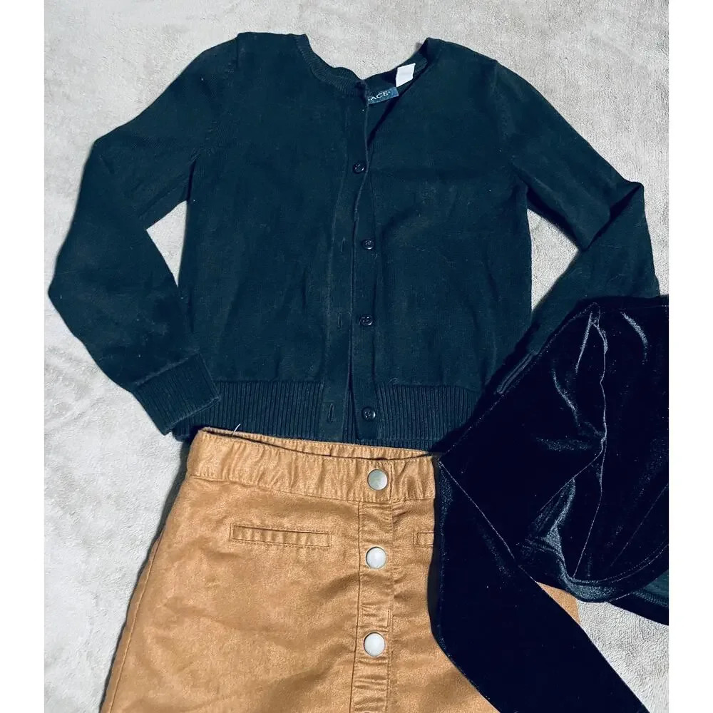 NWOT CP Bundle Tan Brown Skirt 2 Black Cardigans Cotton & Velvet Formal SZ 5-6 - Picture 4 of 9